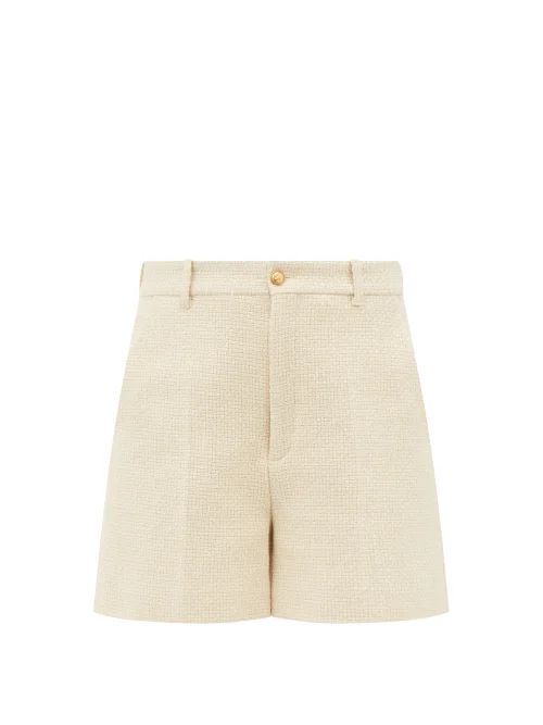 High-rise Cotton-blend Tweed Shorts - Womens - White