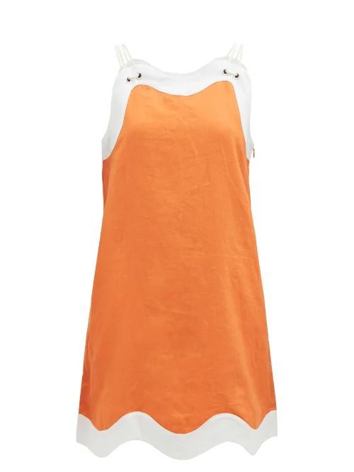 Renata Scalloped Linen Mini Dress - Womens - Orange White