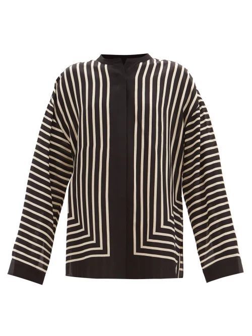 Stripe-print Silk-crepe Blouse - Womens - Black Multi