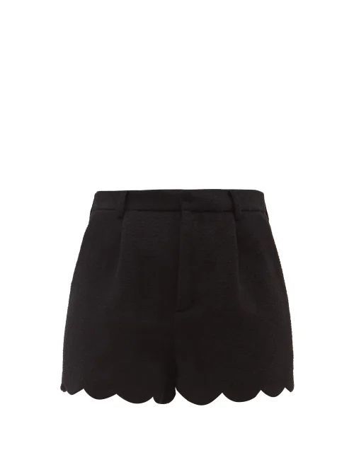Scalloped Wool-blend Bouclé Shorts - Womens - Black