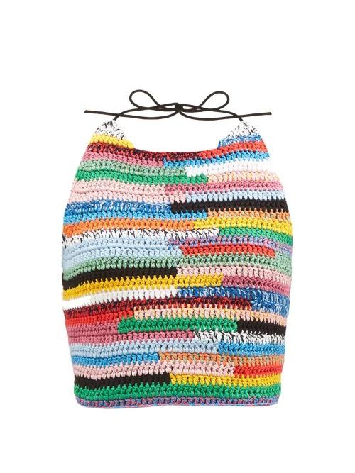 Crochet Cotton-blend Halterneck Crop Top - Womens - Multi