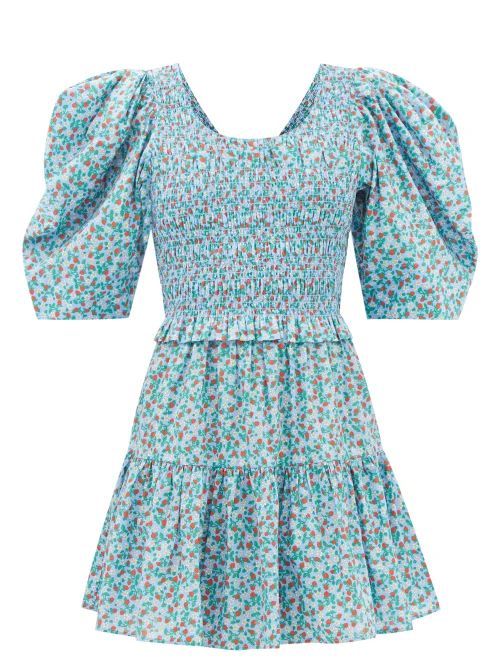 Lilly Smocked Floral-print Cotton Dress - Womens - Blue Multi