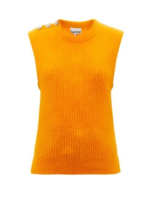 Crystal-button Ribbed Sleeveless Sweater - Womens - Orange
