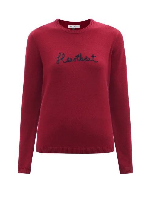 Heartbeat-embroidered Cashmere Sweater - Womens - Red