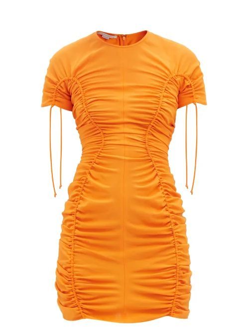 Ruched Drawstring Jersey Dress - Womens - Orange