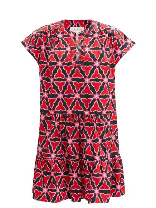 Ashley-b Geometric-print Cotton Dress - Womens - Red