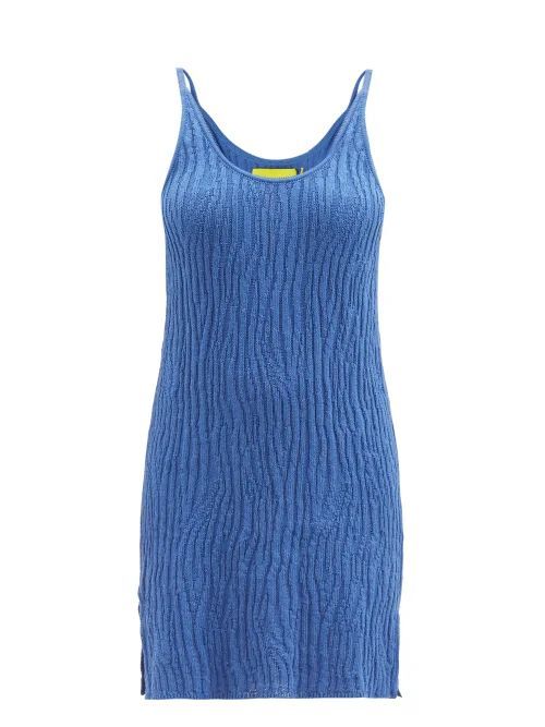 Ribbed Recycled-cotton Slip Dress - Womens - Blue