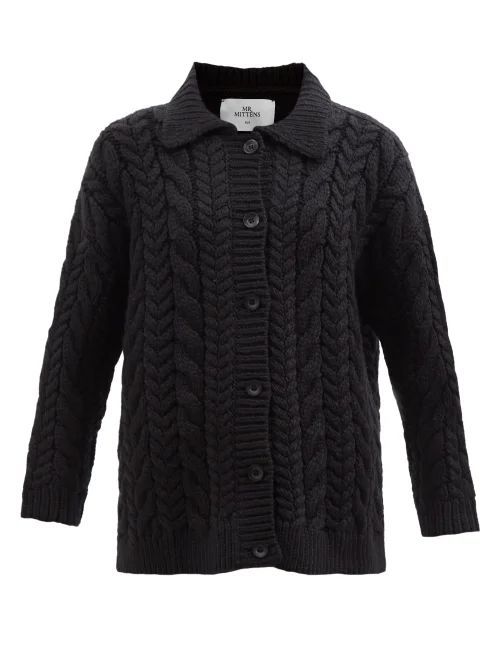 Spread-collar Cable-knit Wool Cardigan - Womens - Black