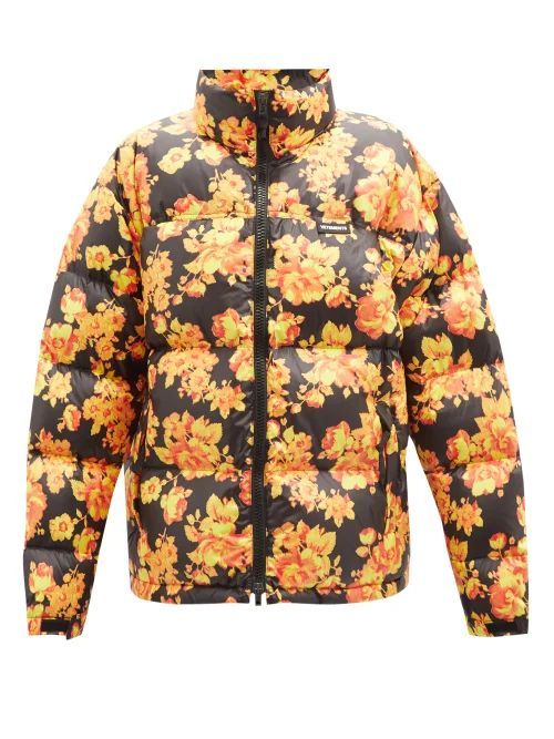 Floral-print Quilted Down Jacket - Womens - Black Multi