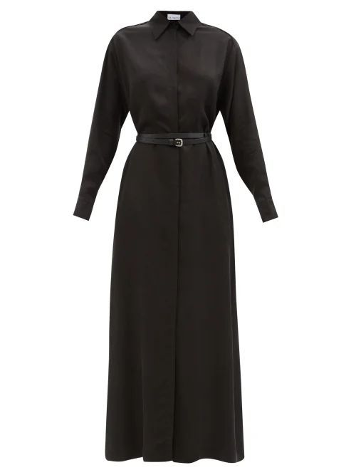 Long-sleeved Belted Maxi Shirt Dress - Womens - Black
