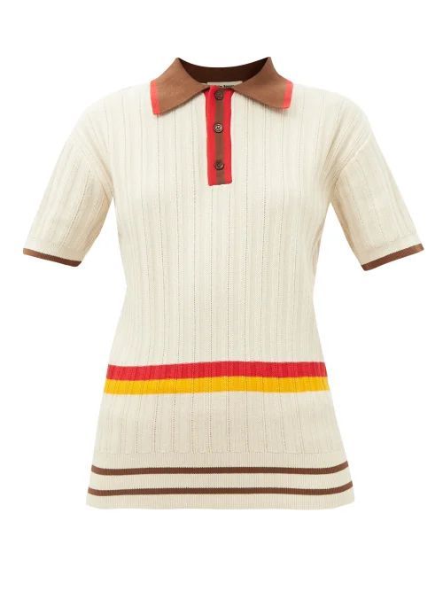 Sun Striped Cotton-blend Polo Shirt - Womens - Ivory Multi
