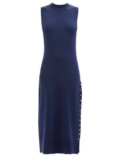 Margot Side-slit Merino Wool-blend Midi Dress - Womens - Dark Blue