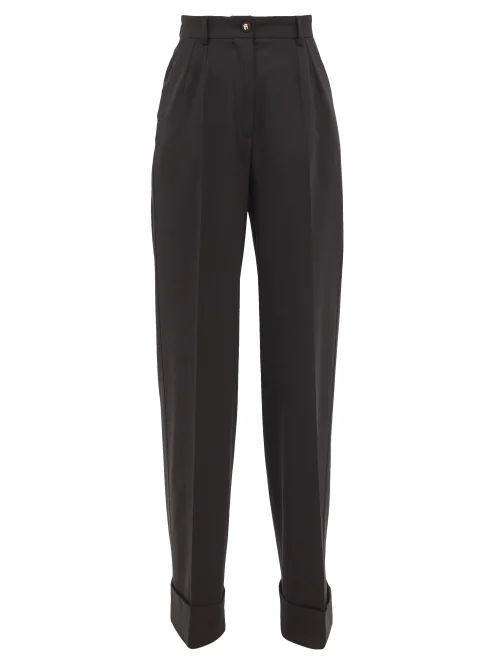 Pleated Wide-leg Virgin Wool-blend Trousers - Womens - Black