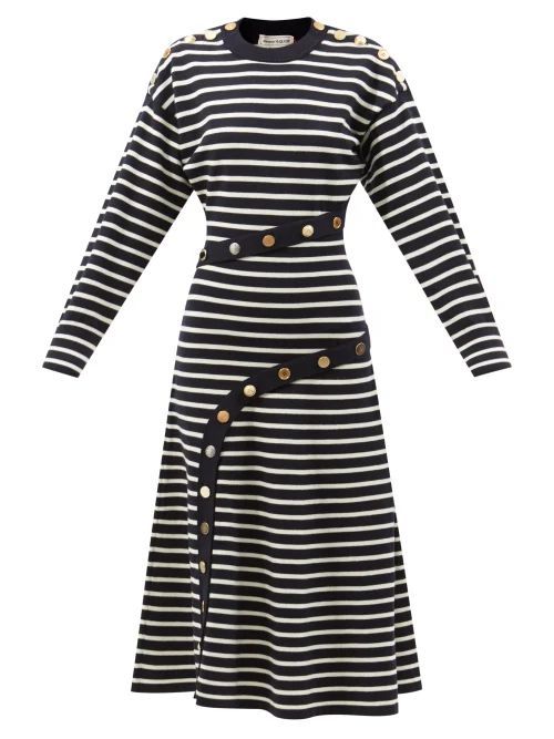 Striped Wool-blend Knitted Midi Dress - Womens - Navy Stripe
