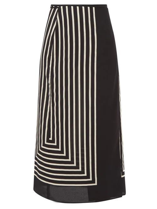 Striped Silk-crepe Wrap Skirt - Womens - Black