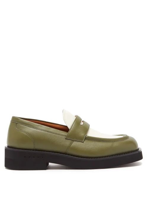 Colour-block Leather Loafers - Womens - Green Multi