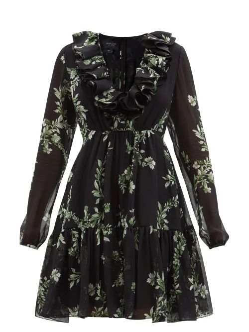 Flounced Floral-print Silk-chiffon Mini Dress - Womens - Black Floral