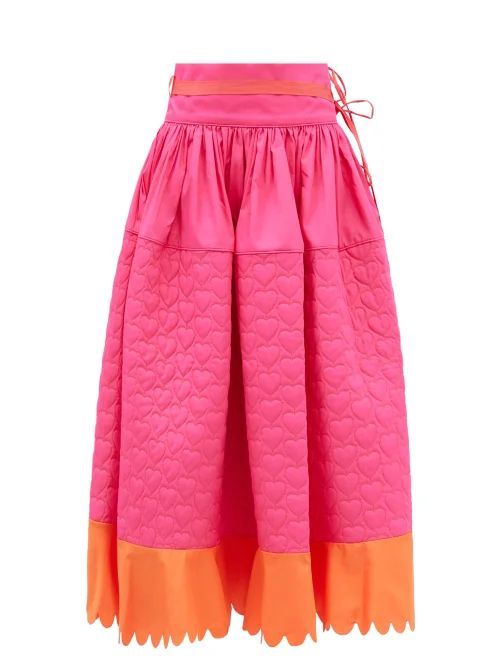 Cloe Scalloped Quilted-cotton Midi Skirt - Womens - Pink Multi