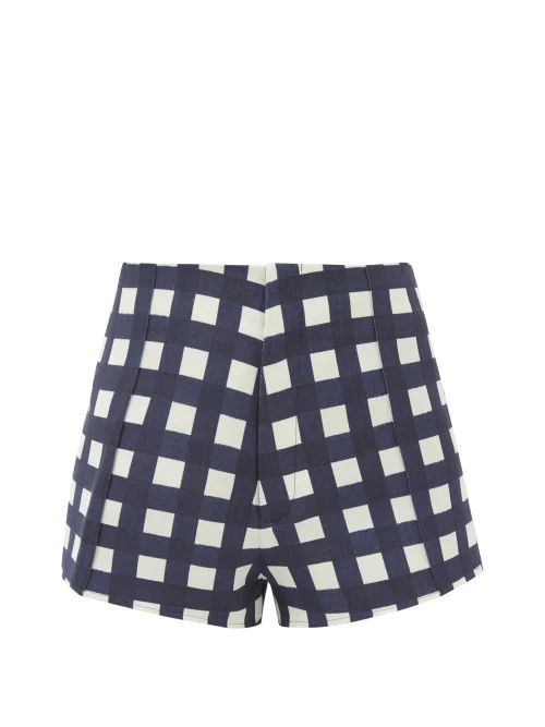 Limao High-rise Check Canvas Shorts - Womens - Navy Multi