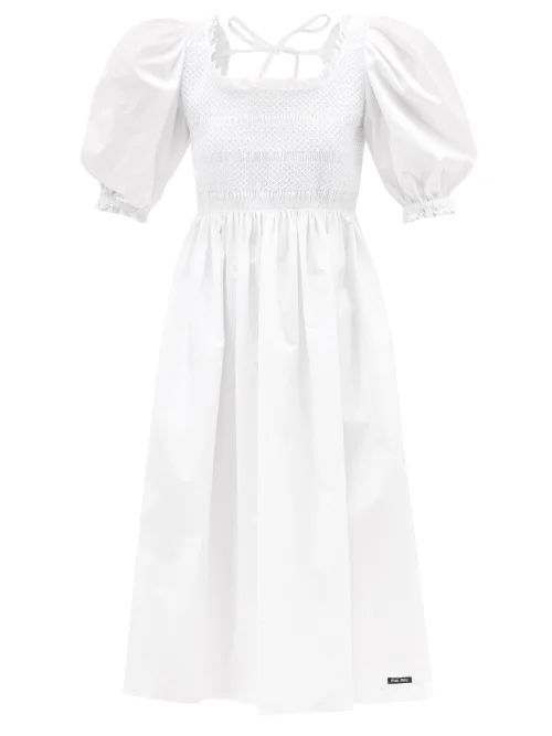 Smocked-bodice Cotton-poplin Shirt - Womens - White