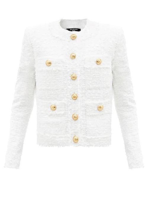 Patch-pocket Cotton-blend Tweed Jacket - Womens - White