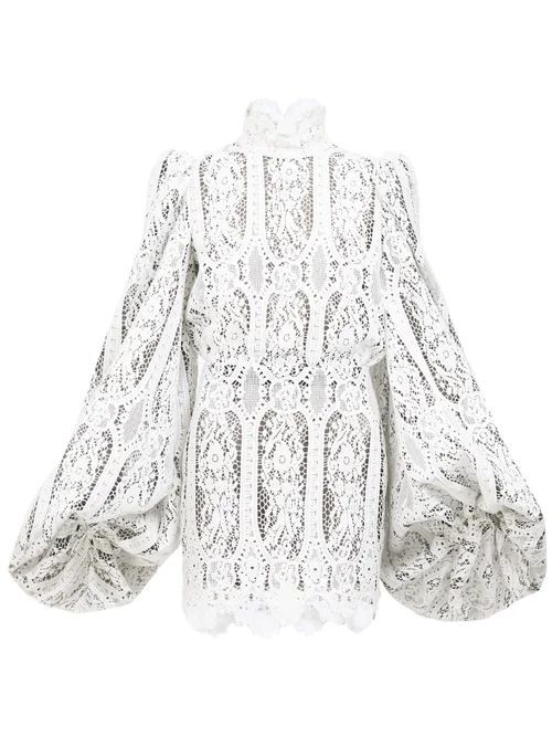High-neck Balloon-sleeve Lace Mini Dress - Womens - Ivory
