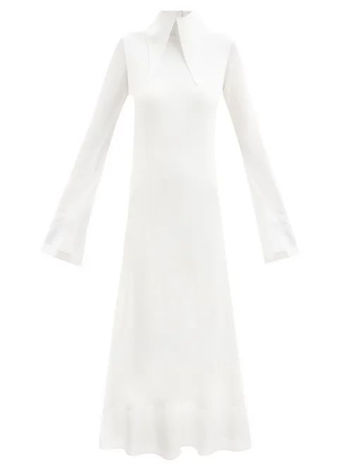 Kaya Oversized Collar Crepe Midi Dress - Womens - White