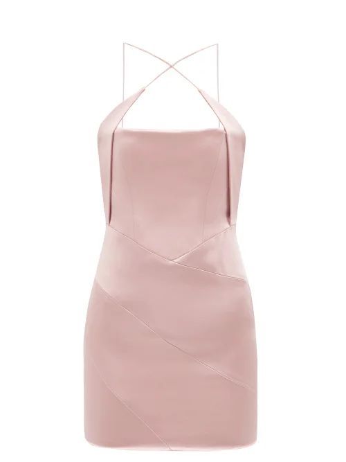 Esteli Crossover-strap Satin Mini Dress - Womens - Pink
