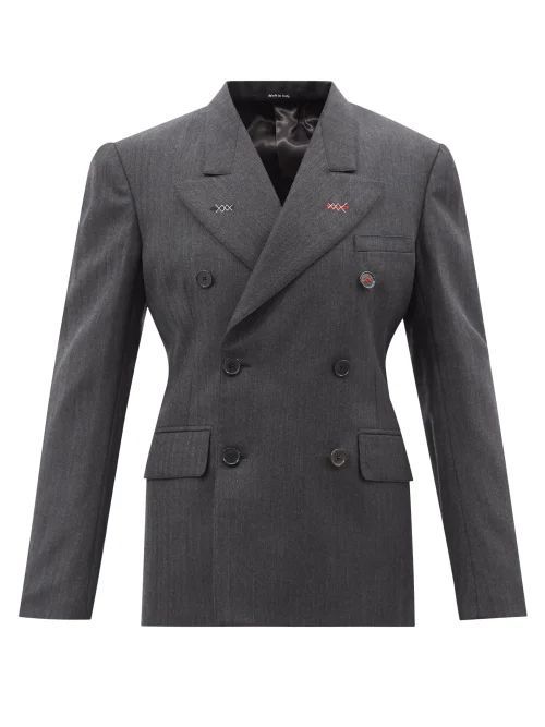 Topstitched Double-breasted Suit Jacket - Womens - Dark Grey