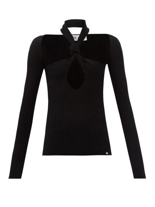 Cutout Halterneck Rib-knitted Top - Womens - Black