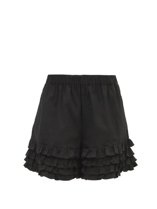 Eli Ruffled Cotton-blend Poplin Shorts - Womens - Black