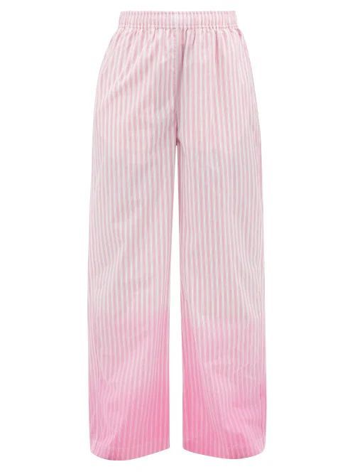Elasticated-waist Dip-dyed Cotton Trousers - Womens - Pink Stripe
