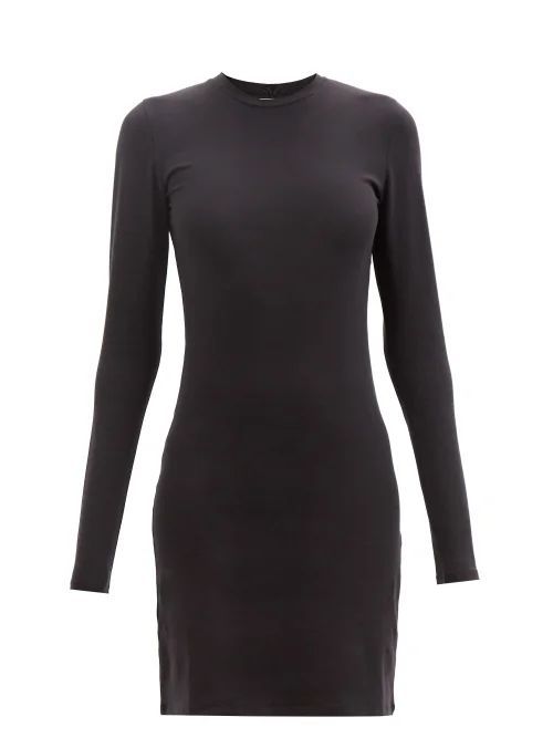 Round-neck Cotton-blend Jersey Mini Dress - Womens - Black