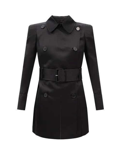 Double-breasted Silk-satin Trench Coat - Womens - Black