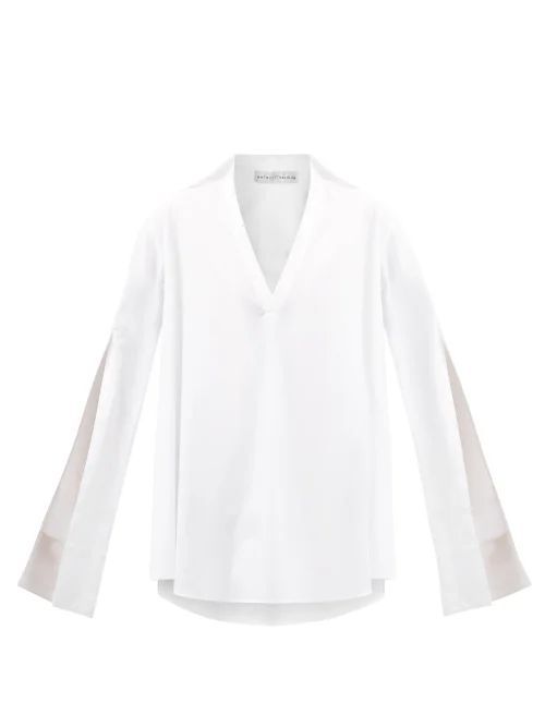 Palmer//harding - Fracture Split-sleeve Cotton Broadcloth Shirt - Womens - White