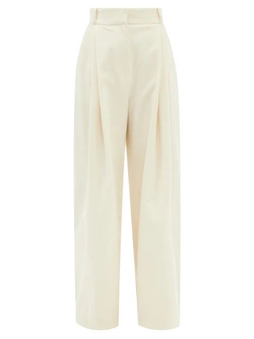 Molly Double-pleated Cotton-blend Trousers - Womens - Ivory