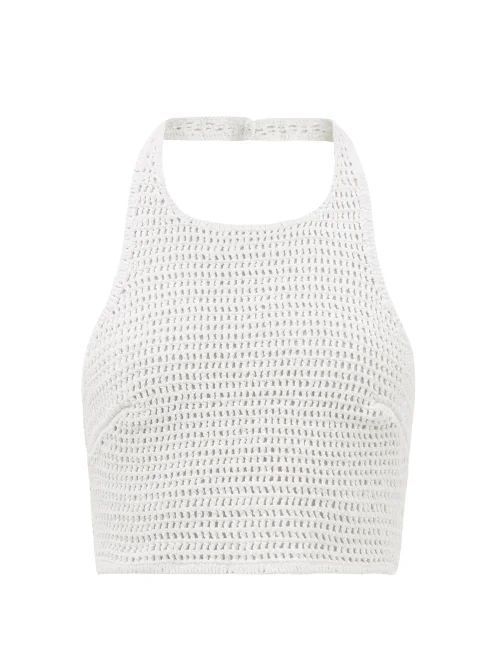 Lorem Cropped Cotton-crochet Halterneck Top - Womens - White
