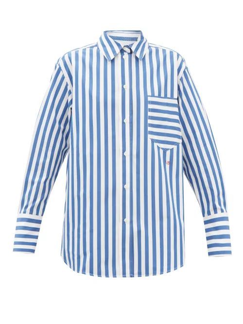Oversized Striped Cotton-poplin Shirt - Womens - Blue Stripe