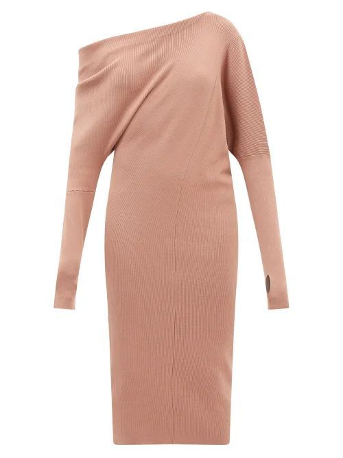 Asymmetric Off-the-shoulder Cashmere-blend Dress - Womens - Beige