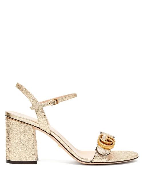 GG Marmont Block-heel Metallic-leather Sandals - Womens - Gold