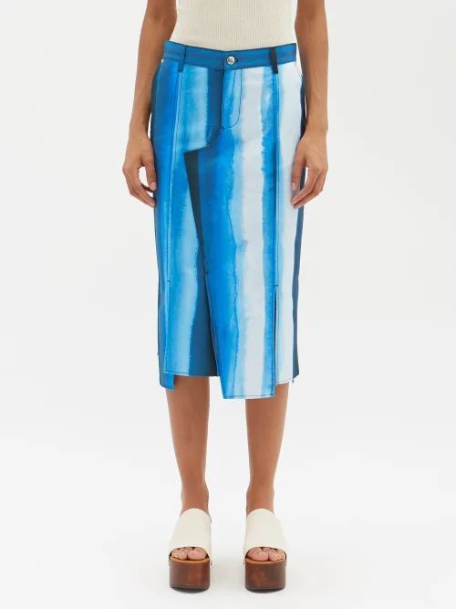 Striped Denim Midi Skirt - Womens - Blue Stripe