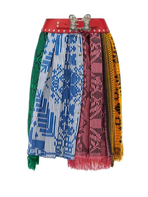 Geometric-jacquard Pleated Cotton Midi Skirt - Womens - Multi