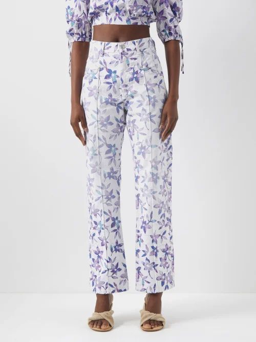 Nadege Tie-dye Floral-print Straight-leg Jeans - Womens - White Multi
