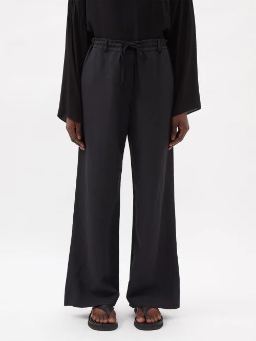 Dandy Wide-leg Silk-blend Canvas Trousers - Womens - Black