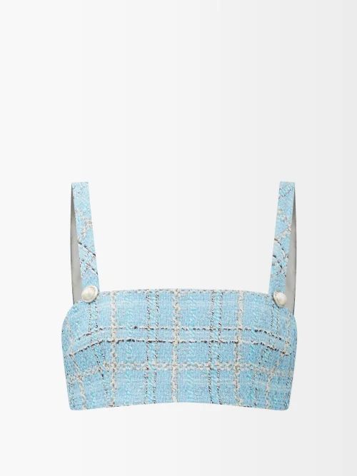 Lamé-check Tweed Cropped Top - Womens - Blue