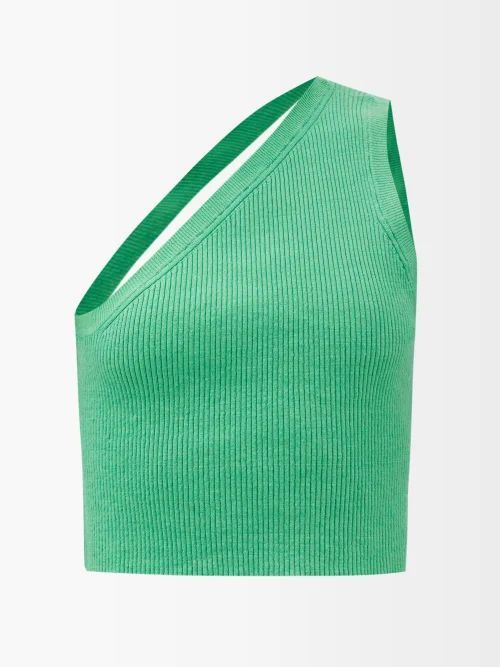 Ascu One-shoulder Ribbed Cropped Top - Womens - Green