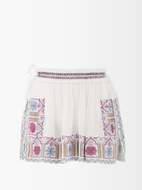 Careya Embroidered Cotton-voile Mini Skirt - Womens - White