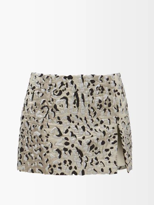 Lamé Leopard-print Cloque Mini Skirt - Womens - Silver Multi