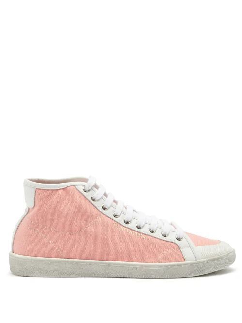 Sl39 High-top Canvas And Leather Trainers - Womens - Pink