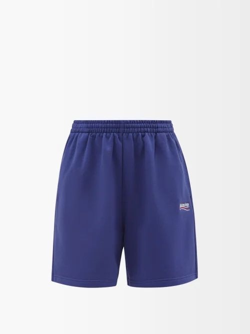 Campaign-logo Embroidered Cotton-jersey Shorts - Womens - Blue